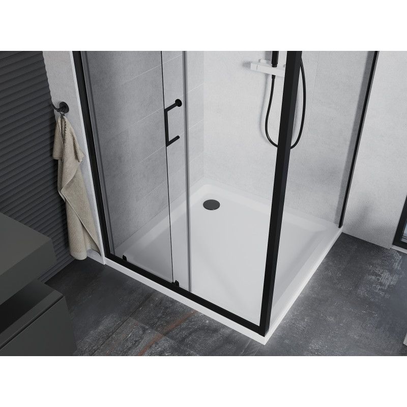 Kabina prysznicowa Mexen Apia rozsuwana 90 x 90 cm transparent czarna + brodzik Flat biały
