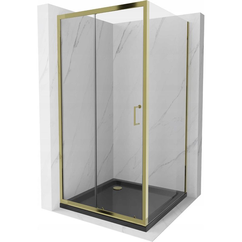 Kabina prysznicowa Mexen Apia rozsuwana 90 x 90 cm transparent złota + brodzik Flat czarny