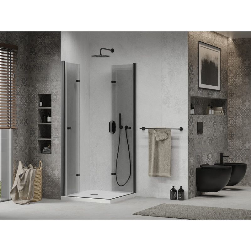 Kabina prysznicowa Mexen Lima Duo składana 80 x 80 cm transparent czarna + brodzik Flat