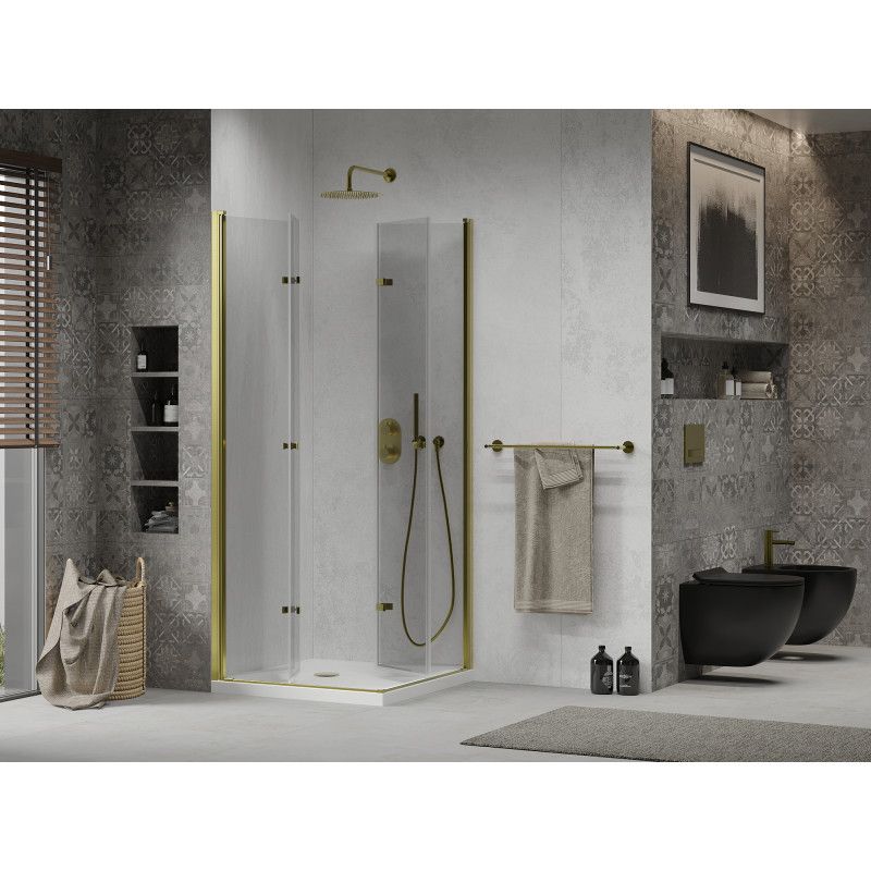 Kabina prysznicowa Mexen Lima Duo składana 80 x 80 cm transparent złota + brodzik Flat