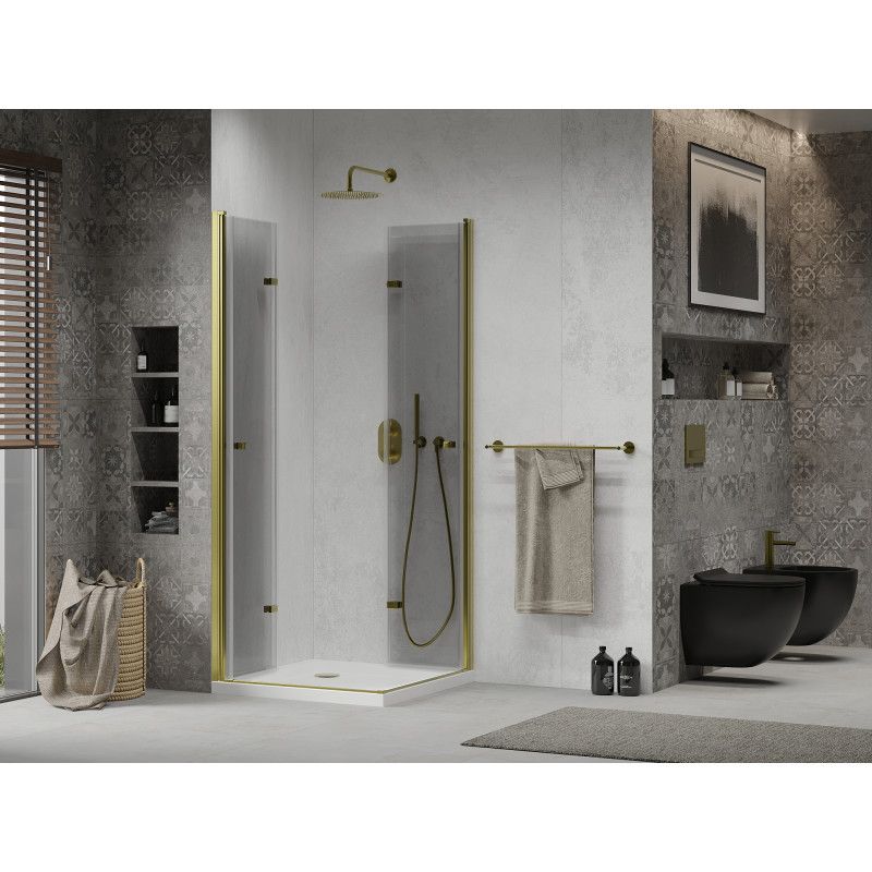 Kabina prysznicowa Mexen Lima Duo składana 80 x 80 cm transparent złota + brodzik Flat