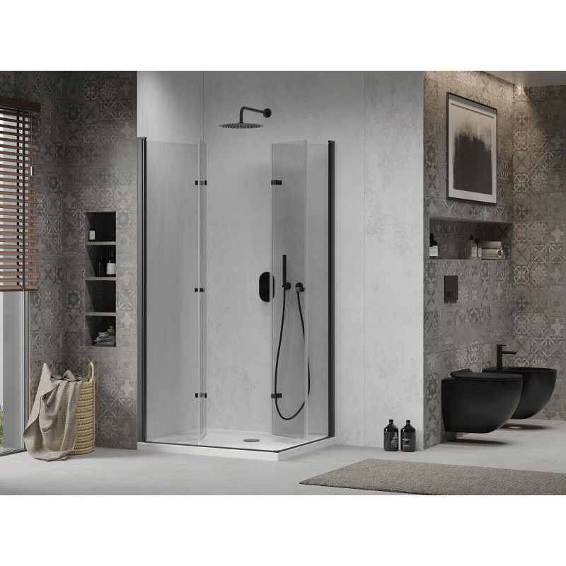 Kabina prysznicowa Mexen Lima Duo składana 90 x 80 cm transparent czarna + brodzik Flat