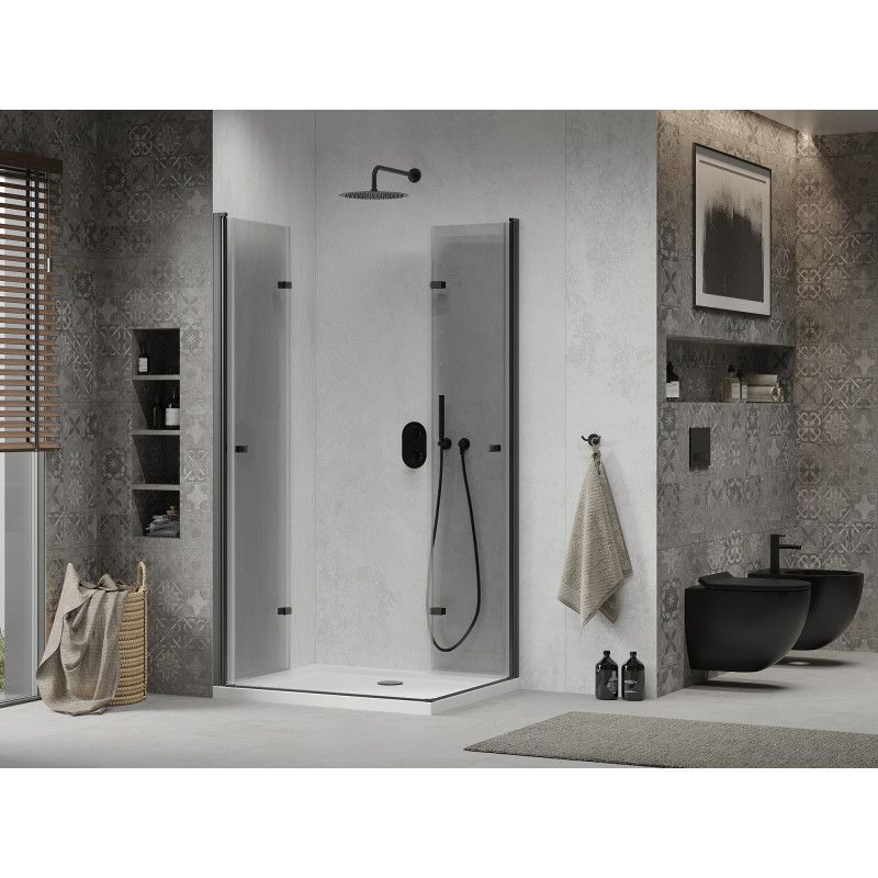 Kabina prysznicowa Mexen Lima Duo składana 90 x 80 cm transparent czarna + brodzik Flat