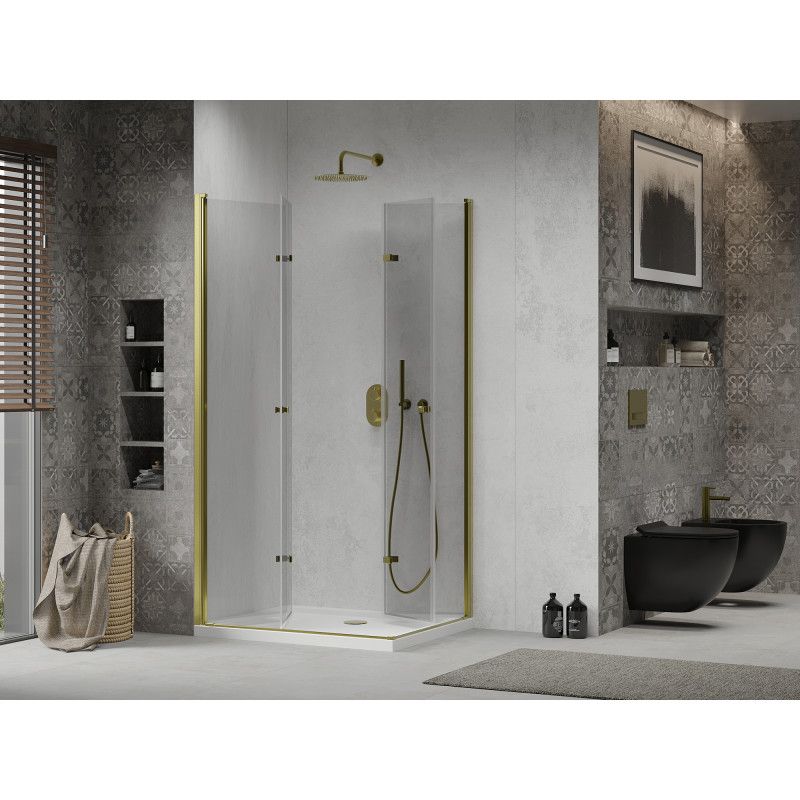 Kabina prysznicowa Mexen Lima Duo składana 90 x 80 cm transparent złota + brodzik Flat