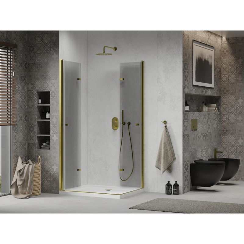 Kabina prysznicowa Mexen Lima Duo składana 90 x 80 cm transparent złota + brodzik Flat