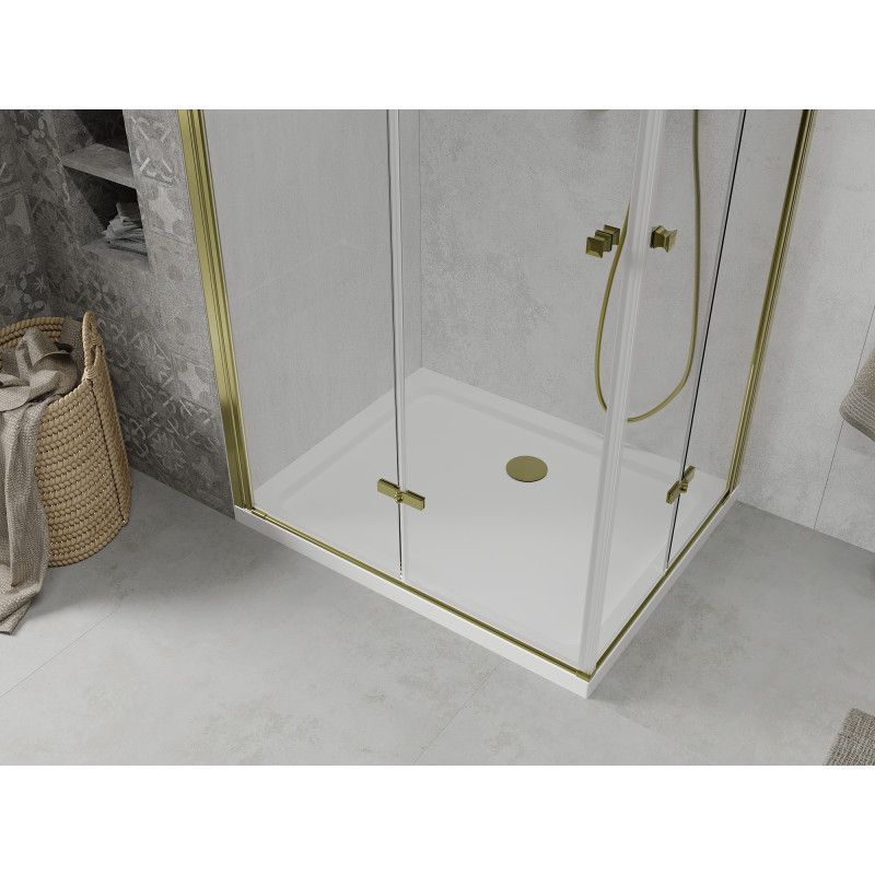 Kabina prysznicowa Mexen Lima Duo składana 90 x 80 cm transparent złota + brodzik Flat