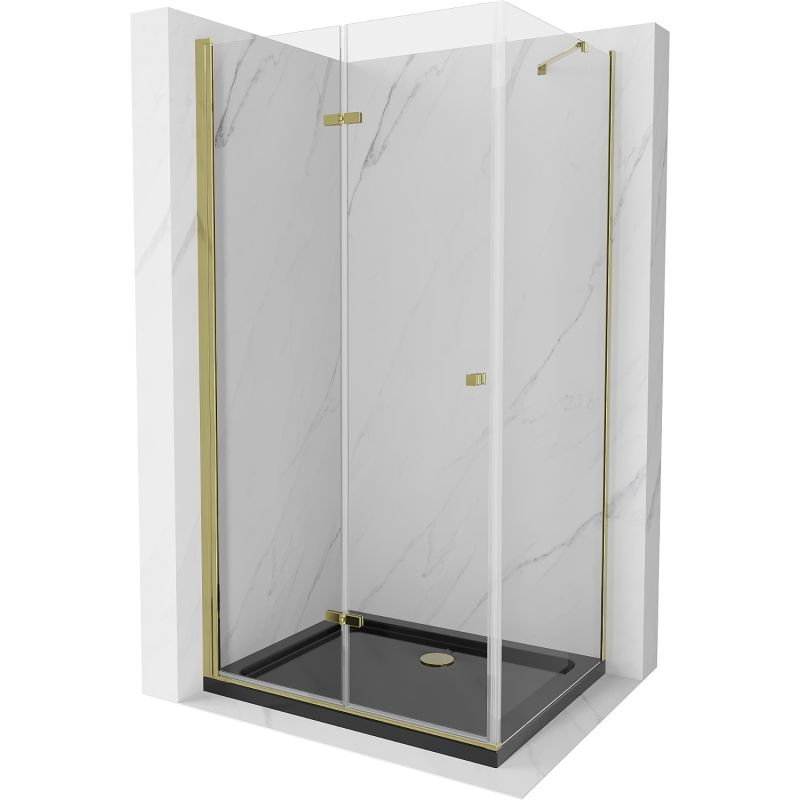 Kabina prysznicowa Mexen Lima składana 100 x 80 cm transparent złota + brodzik Flat czarny