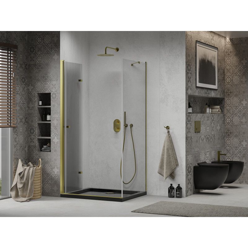 Kabina prysznicowa Mexen Lima składana 100 x 80 cm transparent złota + brodzik Flat czarny