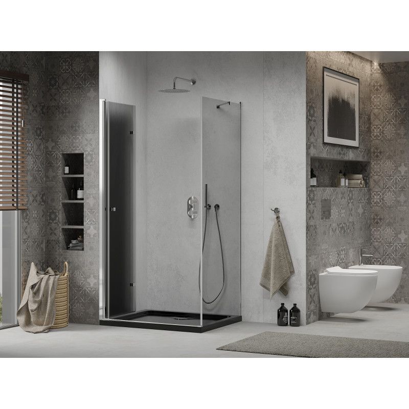 Kabina prysznicowa Mexen Lima składana 100 x 90 cm grafit chrom + brodzik Flat czarny