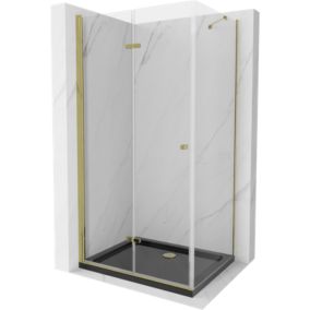 Kabina prysznicowa Mexen Lima składana 100 x 90 cm transparent złota + brodzik Flat czarny