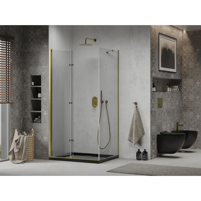 Kabina prysznicowa Mexen Lima składana 100 x 90 cm transparent złota + brodzik Flat czarny