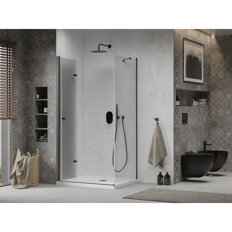 Kabina prysznicowa Mexen Lima składana 70 x 90 cm transparent czarna + brodzik Flat biały