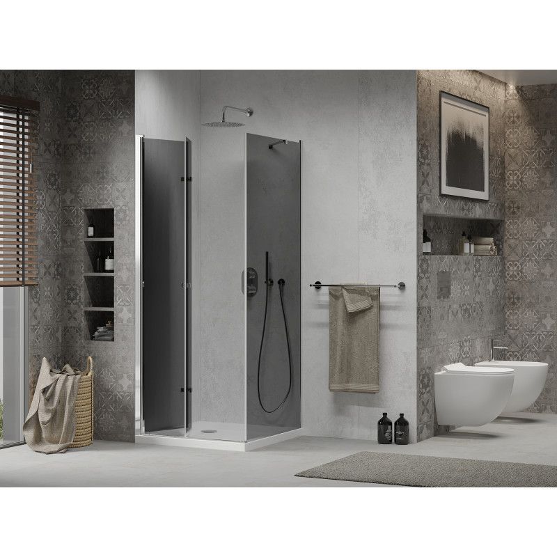 Kabina prysznicowa Mexen Lima składana 80 x 80 cm grafit chrom + brodzik Flat biały