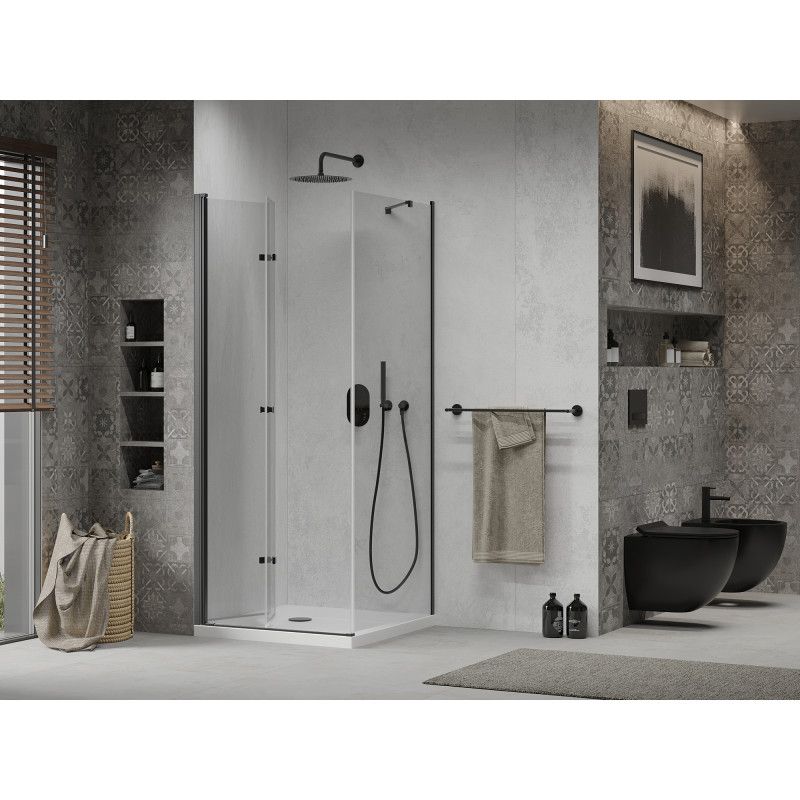 Kabina prysznicowa Mexen Lima składana 80 x 80 cm transparent czarna + brodzik Flat biały