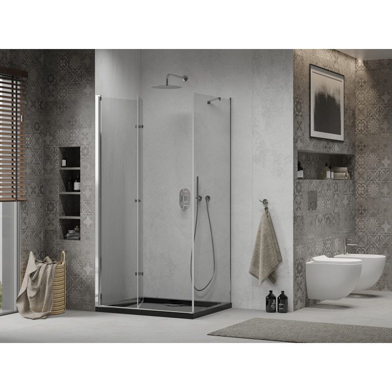 Kabina prysznicowa Mexen Lima składana 90 x 120 cm transparent chrom + brodzik Flat czarny