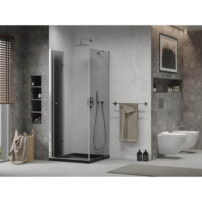 Kabina prysznicowa Mexen Lima składana 90 x 90 cm grafit chrom + brodzik Flat czarny