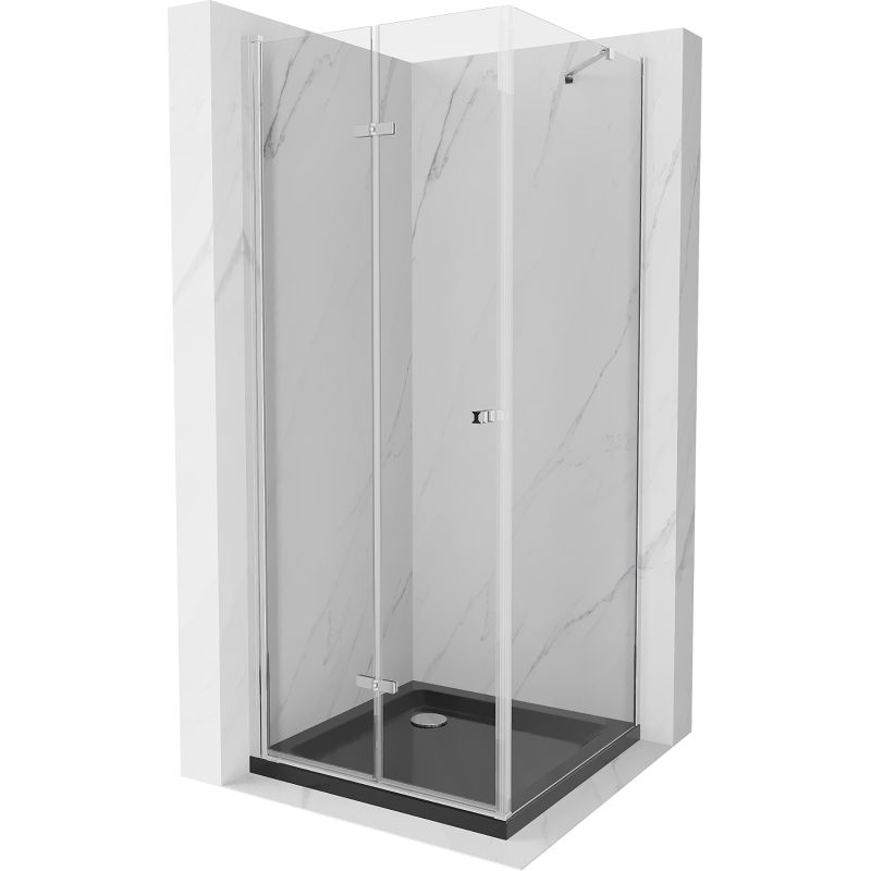 Kabina prysznicowa Mexen Lima składana 90 x 90 cm transparent chrom + brodzik Flat czarny