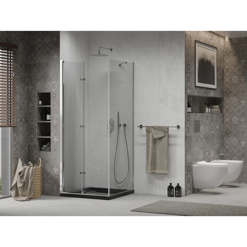 Kabina prysznicowa Mexen Lima składana 90 x 90 cm transparent chrom + brodzik Flat czarny