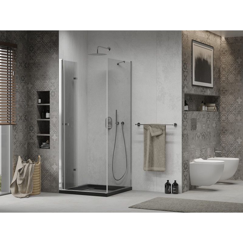 Kabina prysznicowa Mexen Lima składana 90 x 90 cm transparent chrom + brodzik Flat czarny