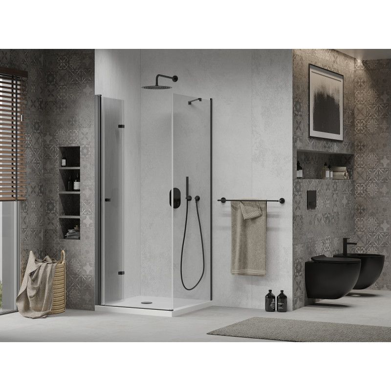Kabina prysznicowa Mexen Lima składana 90 x 90 cm transparent czarna + brodzik Flat biały
