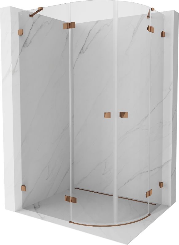 Kabina prysznicowa Mexen Lunar półokrągła uchylna lewa 100 x 80 cm transparent różowe złoto 1 szt.