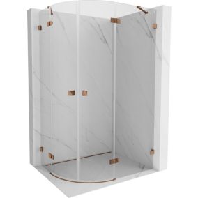 Kabina prysznicowa Mexen Lunar półokrągła uchylna prawa 100 x 70 cm transparent różowe złoto 1 szt.