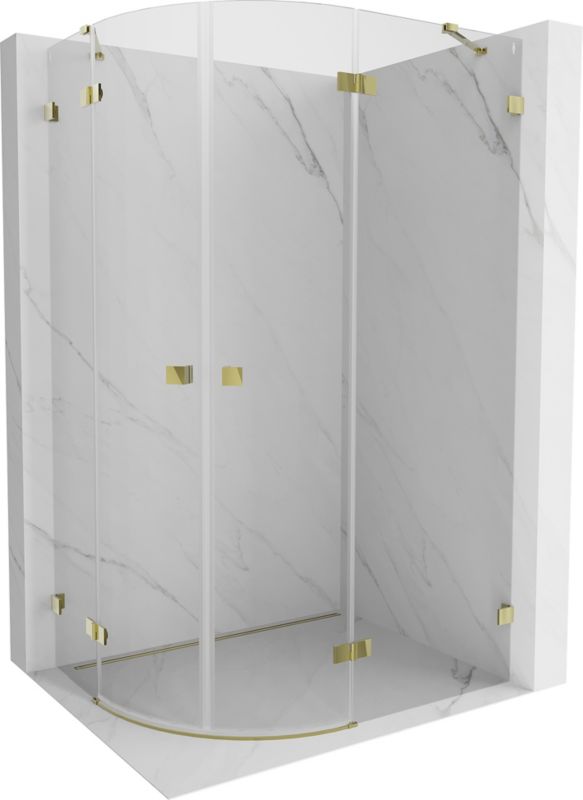 Kabina prysznicowa Mexen Lunar półokrągła uchylna prawa 100 x 90 cm transparent złota 1 szt.