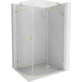 Kabina prysznicowa Mexen Lunar półokrągła uchylna prawa 90 x 80 cm transparent złota szczotkowana 1 szt.