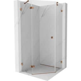 Kabina prysznicowa Mexen Lunar pięciokątna uchylna lewa 100 x 100 cm transparent różowe złoto 1 szt.