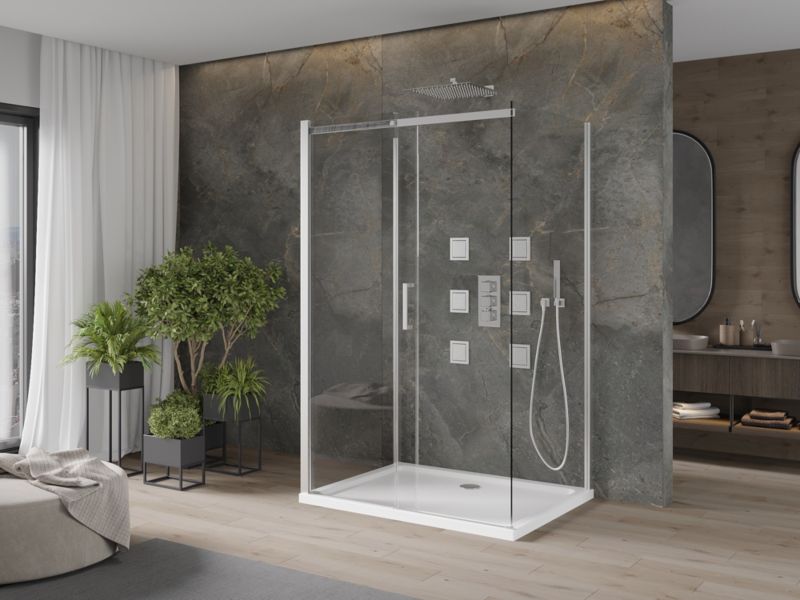 Mexen Omega 3stěnná výsuvná sprchová kabina 110 x 90 cm transparentní chrom + sprchová vanička Flat825-110-090-01-00-3s-4010 1 ks.