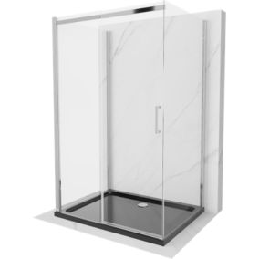 Kabina prysznicowa Mexen Omega 3-ścienna rozsuwana 140 x 90 cm transparent chrom + brodzik Flat 1 szt.