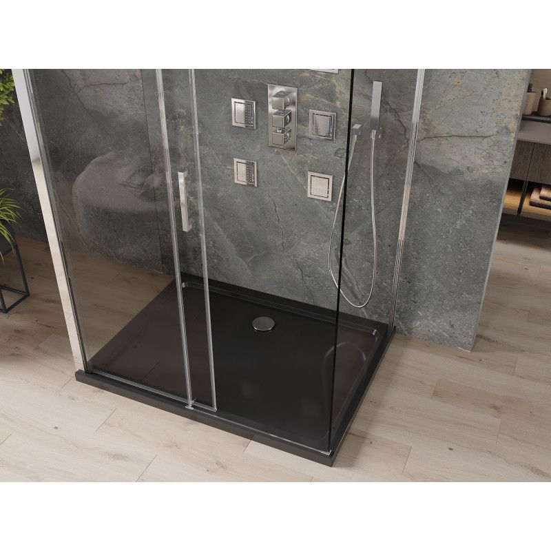 Kabina prysznicowa Mexen Omega 3-ścienna rozsuwana 140 x 90 cm transparent chrom + brodzik Flat 1 szt.