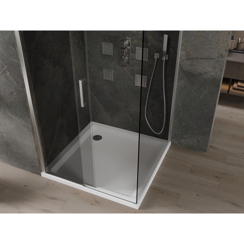 Kabina prysznicowa Mexen Omega rozsuwana 100 x 100 cm grafit chrom + brodzik Flat bialy