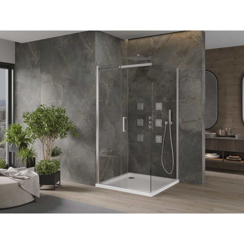Kabina prysznicowa Mexen Omega rozsuwana 100 x 100 cm transparent chrom + brodzik Flat