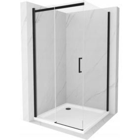 Kabina prysznicowa Mexen Omega rozsuwana 100 x 100 cm transparent czarna + brodzik Flat biały