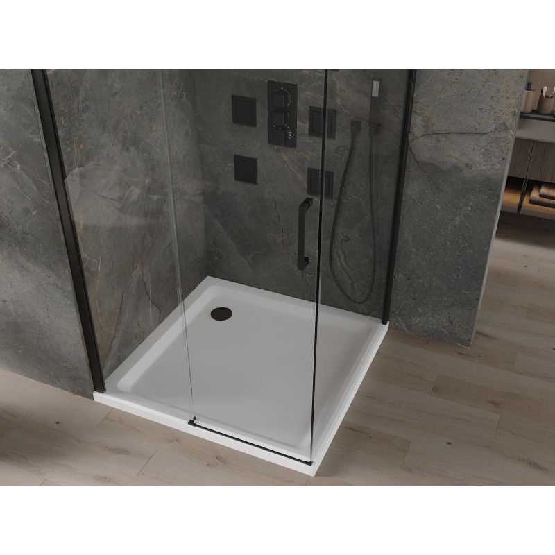 Kabina prysznicowa Mexen Omega rozsuwana 100 x 100 cm transparent czarna + brodzik Flat biały