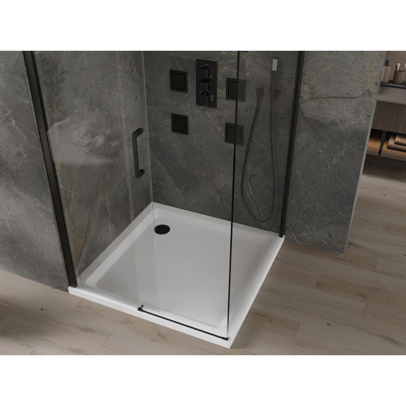 Kabina prysznicowa Mexen Omega rozsuwana 100 x 100 cm transparent czarna + brodzik Flat biały