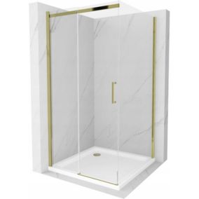 Kabina prysznicowa Mexen Omega rozsuwana 100 x 100 cm transparent złota + brodzik Flat