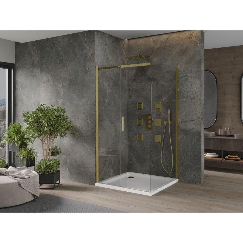Kabina prysznicowa Mexen Omega rozsuwana 100 x 100 cm transparent złota + brodzik Flat