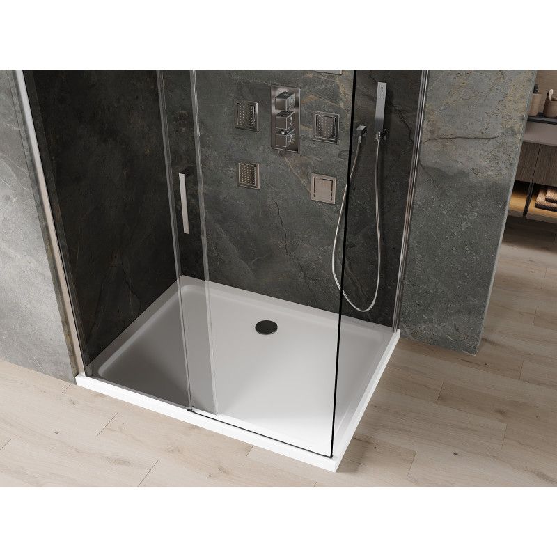 Kabina prysznicowa Mexen Omega rozsuwana 100 x 80 cm grafit chrom + brodzik Flat bialy