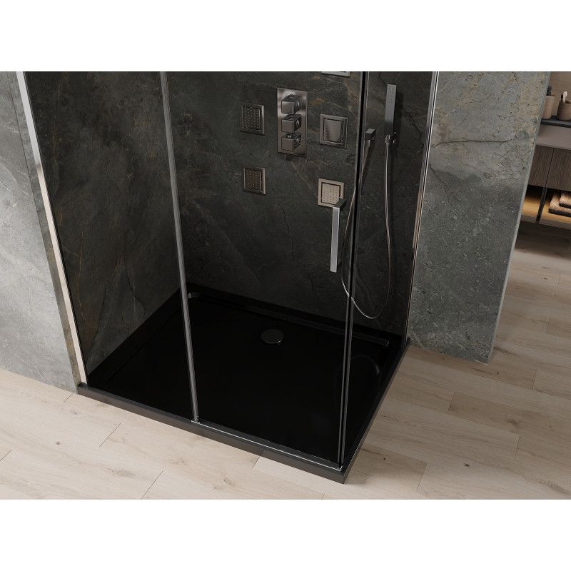 Kabina prysznicowa Mexen Omega rozsuwana 100 x 80 cm grafit chrom + brodzik Flat czarny