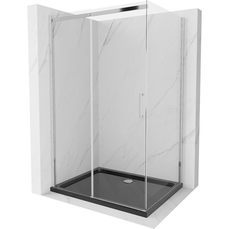 Kabina prysznicowa Mexen Omega rozsuwana 100 x 80 cm transparent chrom + brodzik Flat czarny