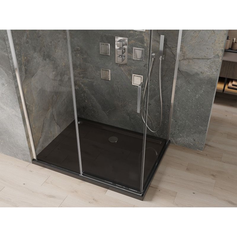 Kabina prysznicowa Mexen Omega rozsuwana 100 x 80 cm transparent chrom + brodzik Flat czarny