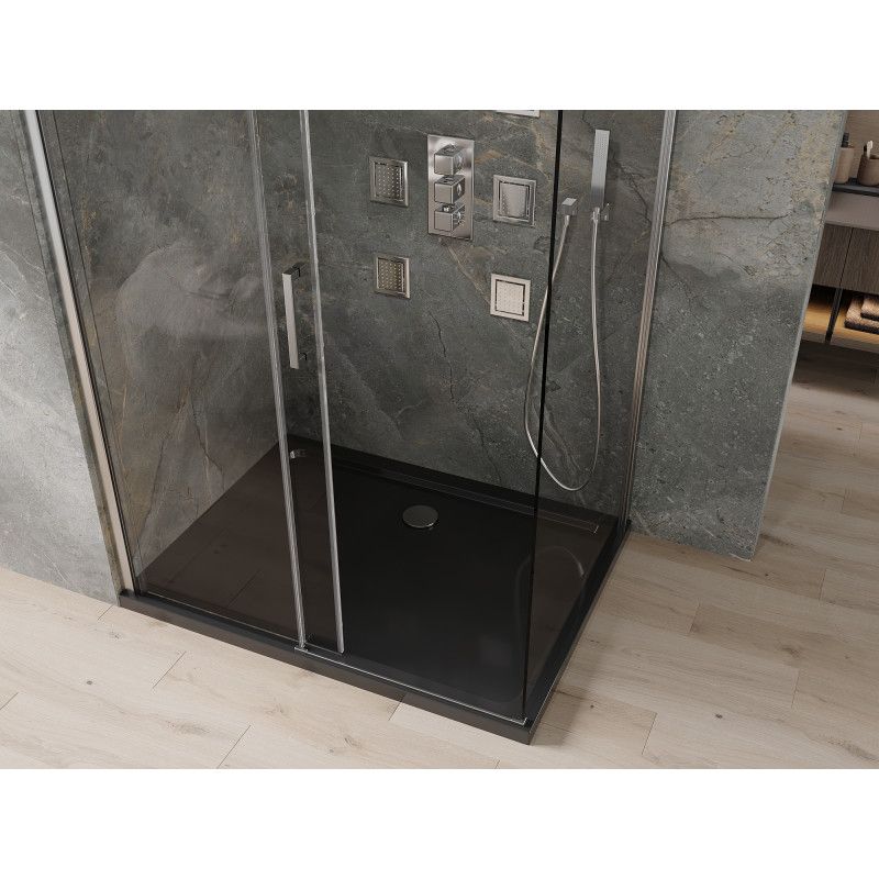 Kabina prysznicowa Mexen Omega rozsuwana 100 x 80 cm transparent chrom + brodzik Flat czarny