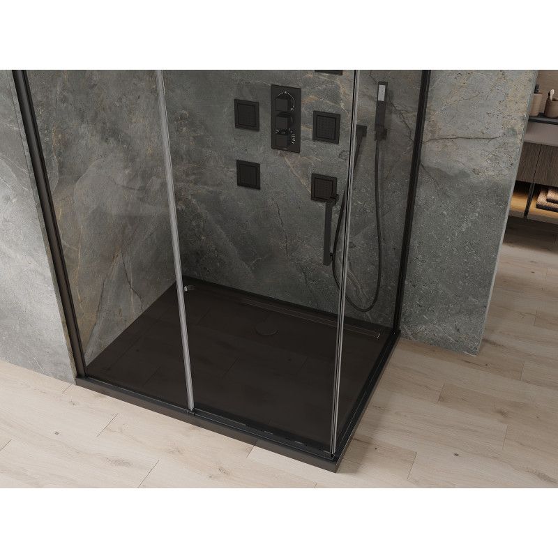 Kabina prysznicowa Mexen Omega rozsuwana 100 x 80 cm transparent czarna + brodzik Flat czarny