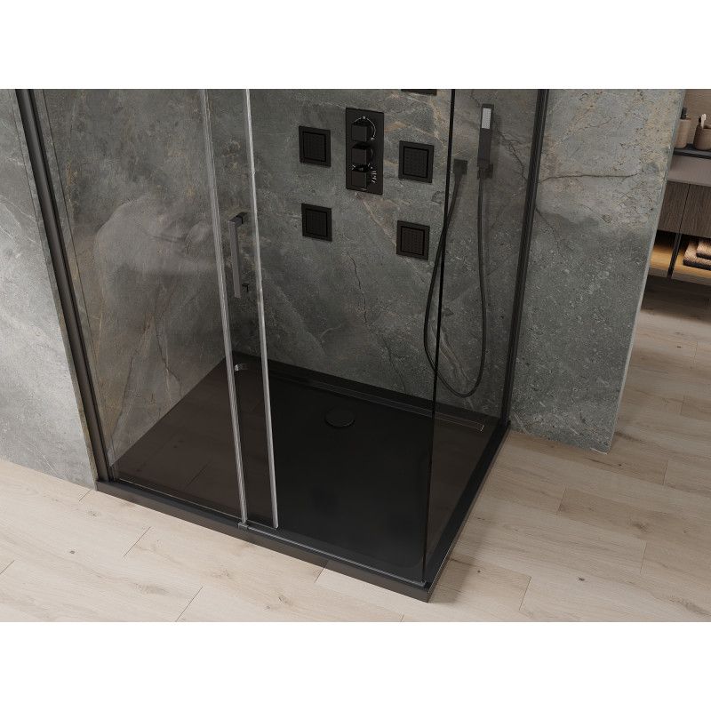 Kabina prysznicowa Mexen Omega rozsuwana 100 x 80 cm transparent czarna + brodzik Flat czarny