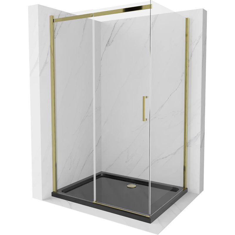 Kabina prysznicowa Mexen Omega rozsuwana 100 x 90 cm transparent złota + brodzik Flat czarny