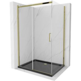 Kabina prysznicowa Mexen Omega rozsuwana 100 x 90 cm transparent złota + brodzik Flat czarny