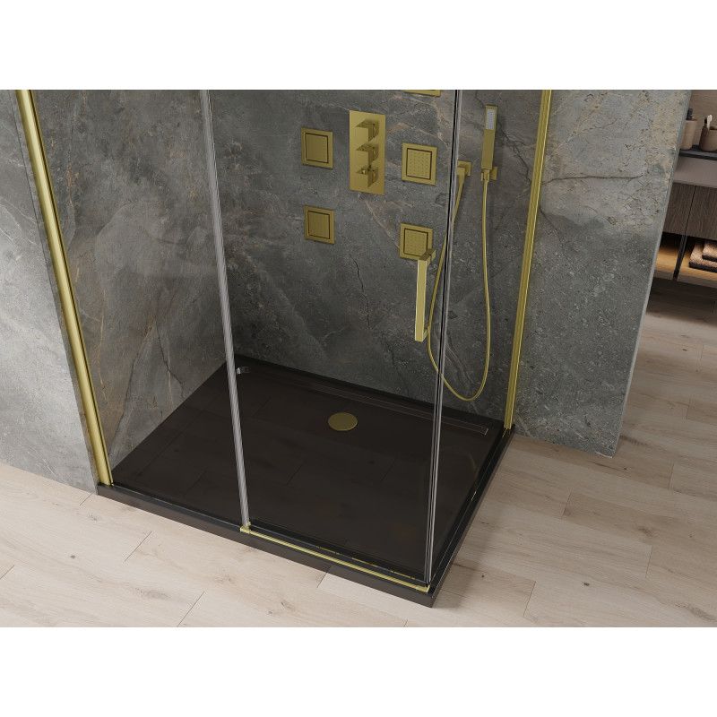 Kabina prysznicowa Mexen Omega rozsuwana 100 x 90 cm transparent złota + brodzik Flat czarny