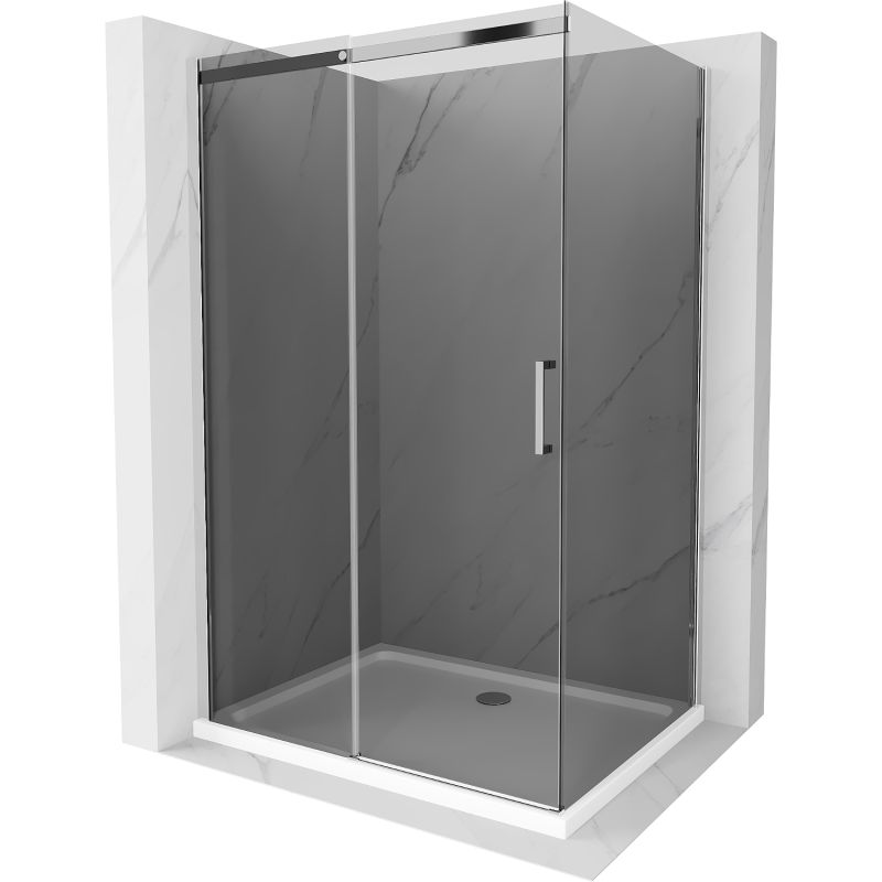 Kabina prysznicowa Mexen Omega rozsuwana 110 x 80 cm grafit chrom + brodzik Flat bialy